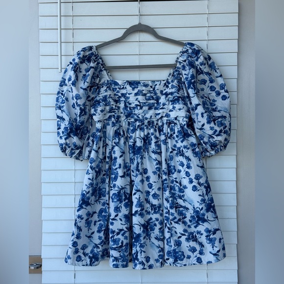 Abercrombie & Fitch Emerson Blue White Floral Puff Sleeve Mini Dress Babydoll S - Picture 6 of 14